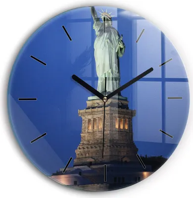 Produktbild von Wallfluent Wanduhr – Stilles Quarzuhrwerk - Uhr Dekoration Wohnzimmer Schlafzimmer Küche - Zifferblatt mit Striche - schwarze Zeiger - 30 cm - Freiheitsstatue in New York