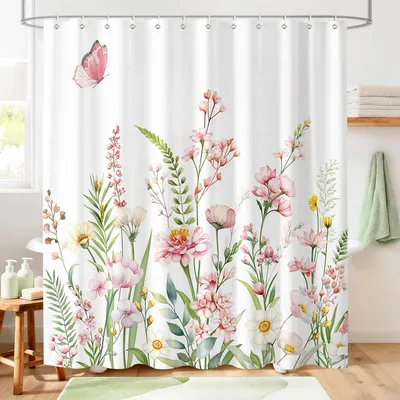 Produktbild von Duschvorhang mit Blumenmuster, 180 x 180 cm, Polyester, wasserabweisend, für das Badezimmer