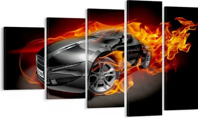 Produktbild von Bild auf Leinwand - Leinwandbild - Sportwagen Feuer Flammen Rauch - 100x60cm - Wand Bild - Wanddeko - Leinwanddruck - Bilder - Kunstdruck - Wanddekoration - Leinwand bilder - Wandkunst - EG100x60-2656