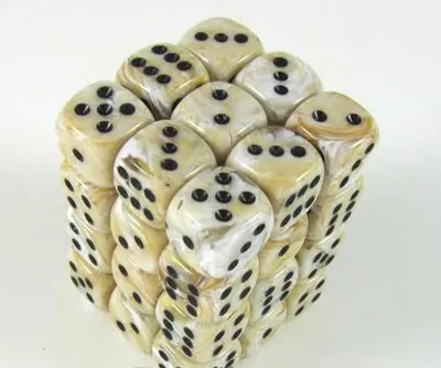 Produktbild von Chessex Marmor Elfenbein/Schwarz D6 12mm Würfelset (36 Stück)