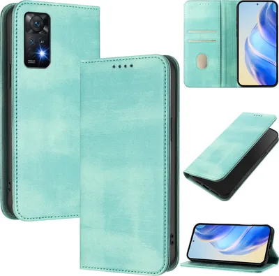 Image de Etui pour Xiaomi Redmi Note 11 Pro 4G/5G/Note 12 Pro 4G/Note 11 Pro+ 5G, étui en cuir vintage avec protection RFID, fentes pour cartes, support Turquoise