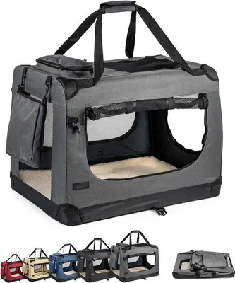 Obrázek produktu pro Skládací přepravka pro psy – cestovní box pro domácí mazlíčky – bezpečná přeprava – s dekou – 60x42x44 cm – šedá