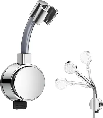 Immagine prodotto di Supporto per soffione doccia - Supporto universale per doccia - Regolabile a 360° - Supporto per doccetta con ventosa - Doccetta manuale - Argento
