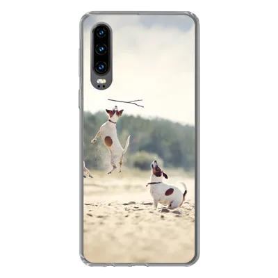 Produktbild von MuchoWow® Handyhülle Schutzhülle Hülle für Huawei P30 Hund - Zweig - Sand Silikon Softcase Handy Hülle - Kartenbesitzer