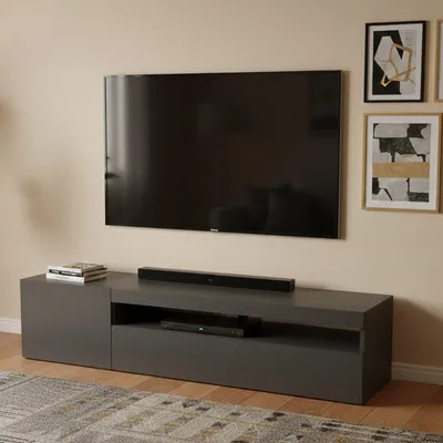 Image de Acrilya - Meuble TV, 150x40x37h cm Noir Anthracite Brillant,  Italy