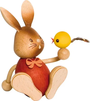 Produktbild von Drechslerei Kuhnert - Dekofigur aus Holz - Hase Stupsi mit Küken - ca. 12cm