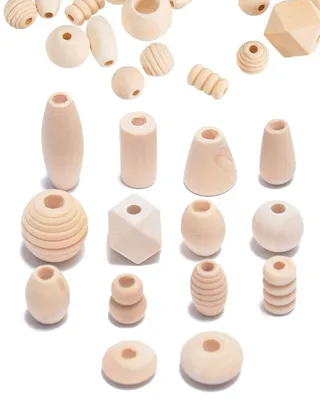 Holzperlen 200 g, verschiedene Formen, natur, für Schmuck