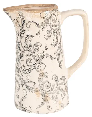 Zdjęcie produktu dla Clayre & Eef Dzbanek dekoracyjny 16x11x20 cm Beżowo-szary Ceramiczne kwiaty