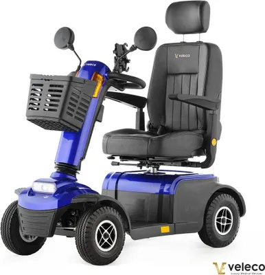 Immagine prodotto di Scooter elettrico Veleco Looper - Sedile del capitano con schienale alto - 600W - 12 km/h - Scooter per anziani - Scooter a 4 ruote - Completamente assemblato (Blu)