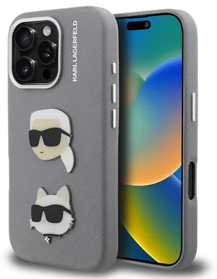 Obrázok produktu pre Karl Lagerfeld štruktúrovanýPolyuretánK&CH Heads kryt pre iPhone 16 Pro sivý (KLHCP16LPSFDHPG)