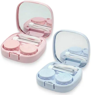 Productafbeelding van Compacte contactlenshouder met spiegel - 2 stuks - Ideaal voor reizen - Mini contactlensbakjes met L- en R-markeringen - 2 stuks