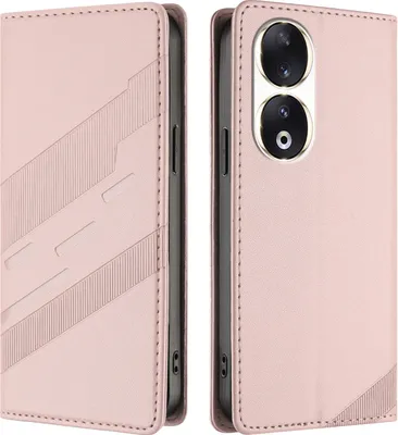 Produktbild von Hülle für Honor 90, Kunstleder Brieftaschen Handyhülle mit Kartenfach und Standfunktion Pink