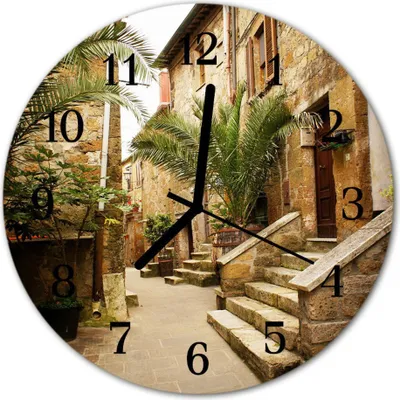Produktbild von Glasuhr Wanduhr Küchenuhr Echt-Glas 30fi cm Gasse Palmen mehrfarbig