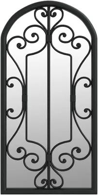 Imagen del producto de Espejo de pared para jardín, color negro, 70x30 cm. Espejo vintage de hierro, ideal para decoración en exteriores, jardines, balcones y terrazas