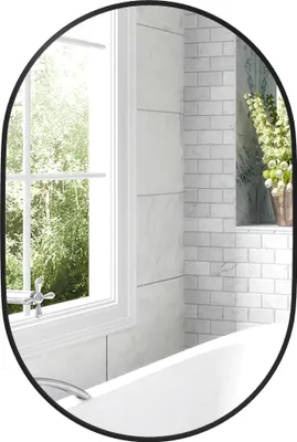 Produktbild von Dekorativer Spiegel - Wandspiegel/Badspiegel - 62 x 62 cm - Aluminiumrahmen - Für Bad und Wohnzimmer - Schwarz
