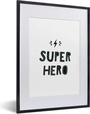Produktbild von MuchoWow® MuchoWow® Gerahmtes Poster Kinder - Superhelden - Schwarz - Weiß - Jungen - Mädchen - Baby - Kind 30x40 cm - Poster mit zchwarzem Bilderrahmen - Wandposter Schlafzimmer