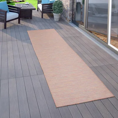 Produktbild von Outdoor Teppich Balkon Terrasse Grau Rosa Grün Pastellfarben Flachgewebe Grösse 60x100 cm