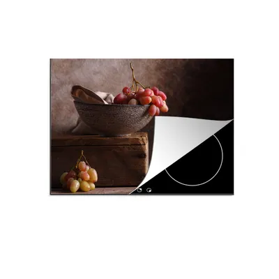 Produktbild von KitchenYeah© Herdabdeckplatte Rustikal - Weintrauben - Schale - Stilleben - Obst , 71x52cm, Küche Deko, Glaskeramikkochfeld Herdabdeckung, Abdeckplatte fùr Kochfeld