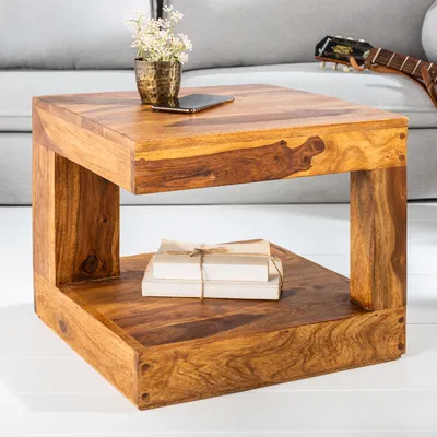 Produktbild von cagü: Exklusiver Design Couchtisch  [AGRA] Sheesham Massivholz 45cm x 45cm Quadratisch