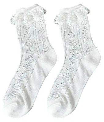 Produktbild von 1 Paar mittelhohe Socken mit Spitzenbesatz, herzförmig.