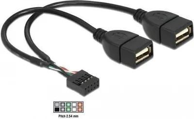Image de Delock 83292 USB Kabel Delock Pinheader 10Pin -> 2x A Bu/Bu 0.20m