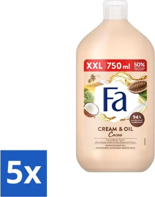 Produktbild von Fa - Cream & Oil Cacao - Bade- und Duschgel - Kakaobutter mit Kokosöl - 750 ml - Vorteilspack - 5 Stücke
