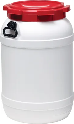 Produktbild von Weithalsfass 68,0l PE weiß m.rotem Deckel m.2Tragegriffen Einfüllöffnung-D.282mm