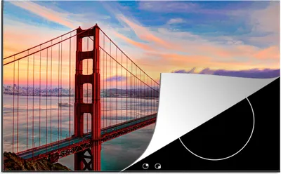 Produktbild von KitchenYeah© Herdabdeckplatte Farbenfroher Sonnenuntergang über der Golden Gate Bridge in San Francisco , 81x52cm, Küche Deko, Glaskeramikkochfeld Herdabdeckung, Abdeckplatte fùr Kochfeld