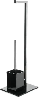 Immagine prodotto di HowHomely | Scopino - Porta rotolo di carta igienica con scopino - in vetro e metallo - nero argento - Moderno - Accessorio da bagno