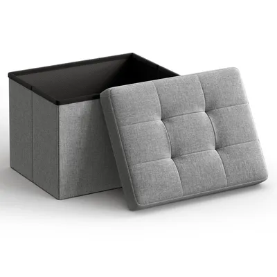 Produktbild von SONGMICS 41 cm Sitzbank mit Stauraum, klappbare Sitztruhe, Aufbewahrungsbox, Fußbank, hellgrau LSF102G02
