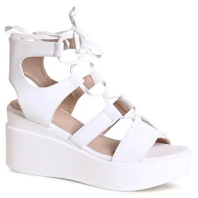 Produktbild von topschuhe24 2772 Damen Keil Sandaletten XXL Plateau Sandalen , Farbe:Weiß, Größe:36 EU