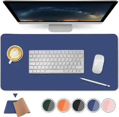 Produktbild von Schreibtischunterlage,Kork &Kunstleder Mauspad, Genähten Kanten Tischunterlage, ultradünn wasserdicht,zweiseitig nutzbar,für Büro/Zuhause (90 * 45 cm, Blau)