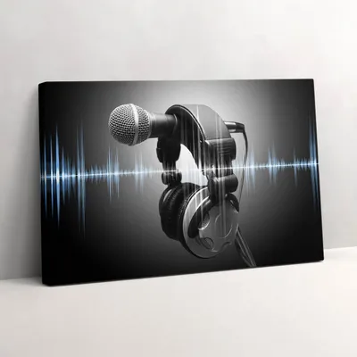 Produktbild von Mikrofon und Kopfhörer – Leinwandbild Wandbild – 60x40 cm – Leinwandbilder – Wandbilder – Schlafzimmer – Flur