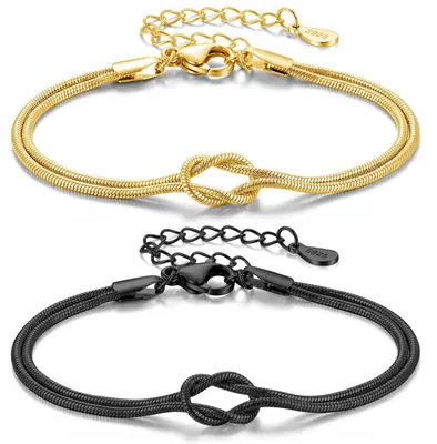 Produktbild von Freundschaftsarmbänder Knoten Armband Damen, Partner Armbänder Gold+Schwarz