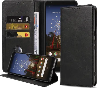 Obrázok produktu pre Puzdro na mobilný telefón vhodné pre Google Pixel 3A Puzdro z umelej kože s magnetickým zatváraním a držiakom na karty Book Case - čierne