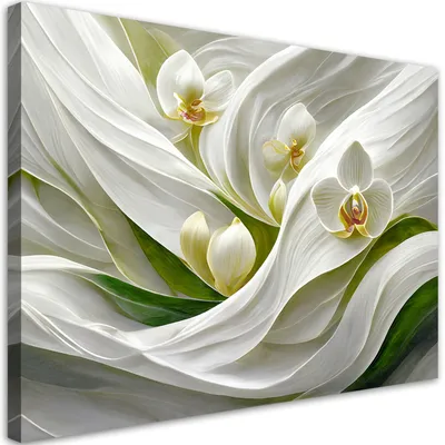 Produktbild von Leinwandbild Orchideen 3D-Abstraktion 90x60 Feeby Weiß bild für die wand bereit zum aufhängen