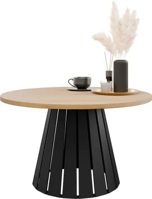 Produktbild von MIRJAN24 Couchtisch Circolo, Wohnzimmer Kaffeetisch, Beine und Seiten aus Stahl (Farbe: Schwarz / Eiche Craft Gold)