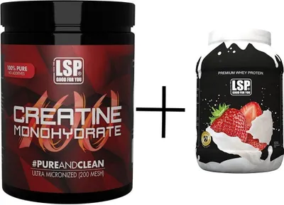 Produktbild von LSP Creatine Monohydrat (500g)+Premium Whey Protein (1800g), Erdbeere, PULVER