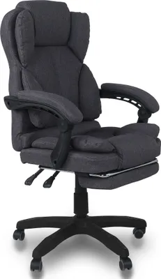 Produktbild von Schreibtischstuhl Bürostuhl Stoff  Gamingstuhl Racing Chair Chefsessel mit Fußstütze,Farbe:Dunkelgrau