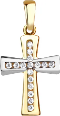Produktbild von V Anhänger 375/- Gelbgold bicolor Kreuz Zirkonia