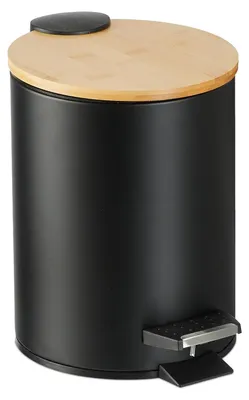 Produktbild von Mülleimer für Pedale – 3 Liter – Abfallbehälter – Badezimmer & Küche – Deckel aus Bambus – Soft-Close-Mechanismus – Schwarz