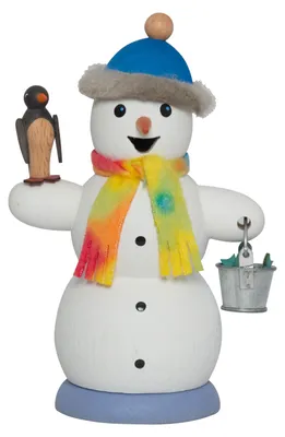 Produktbild von Drechslerei Kuhnert - Räucherfigur Schneemann mit Pinguin - Größe ca. 13cm, für Räucherkerzen Größe M (Standard) - 35024