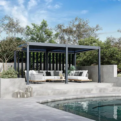 Produktbild von Sichtschutzwand 2,65 m Pergola Seitenwand mit Lamellen Anthrazit