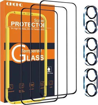Immagine prodotto di QHOHQ Vetro temperato per Apple iPhone 16 protezione dello schermo 9H + set di 3