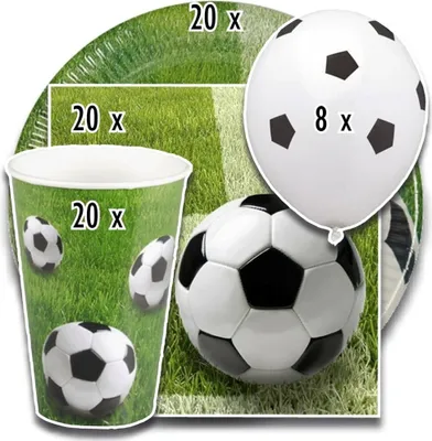 Produktbild von tradingbay24 Party-Set Fußball (68-teilig: Servietten, Teller, Becher, Luftballons) tbK0049 Einweg-Party-Set Party-Deko-Set Football Soccer