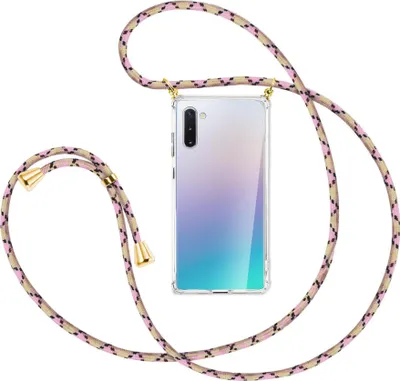 Produktbild von Handykette Backcover-Schutzhülle mit Band (Metall goldfarben) für Samsung Galaxy Note 10 - rosa Karo