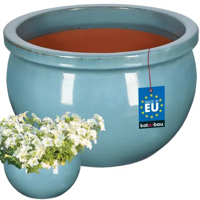 Obrázok produktu pre KOTARBAU® Keramický kvetináč do záhrady, vnútorný kvetináč, okrúhly, tyrkysová farba, priemer 380 mm