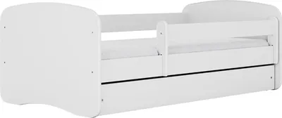 Produktbild von Kinderbett Weiß 70x140 80x160 80x180 cm – mit Matratze, Rausfallschutz und Schublade – Jugendbett für Mädchen und Jungen – Stabil und Sicher – Weiß – 140x70 cm