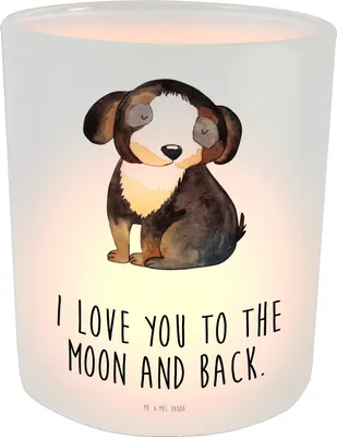 Produktbild von Mr. & Mrs. Panda Glas Windlicht Hund Entspannen - Transparent - Geschenk, Teelichthalter, Liebe, Süß, Sprüche, Outdoor, Schwarzer, Kerzenhalter
