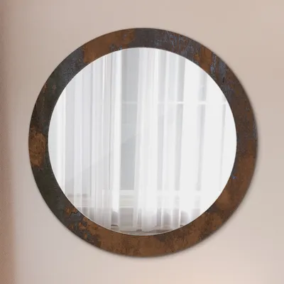 Produktbild von Ø80cm Spiegel - Glasrahmen mit Aufdruck - Wandspiegel Schlafzimmer - Metallisch Rustikal